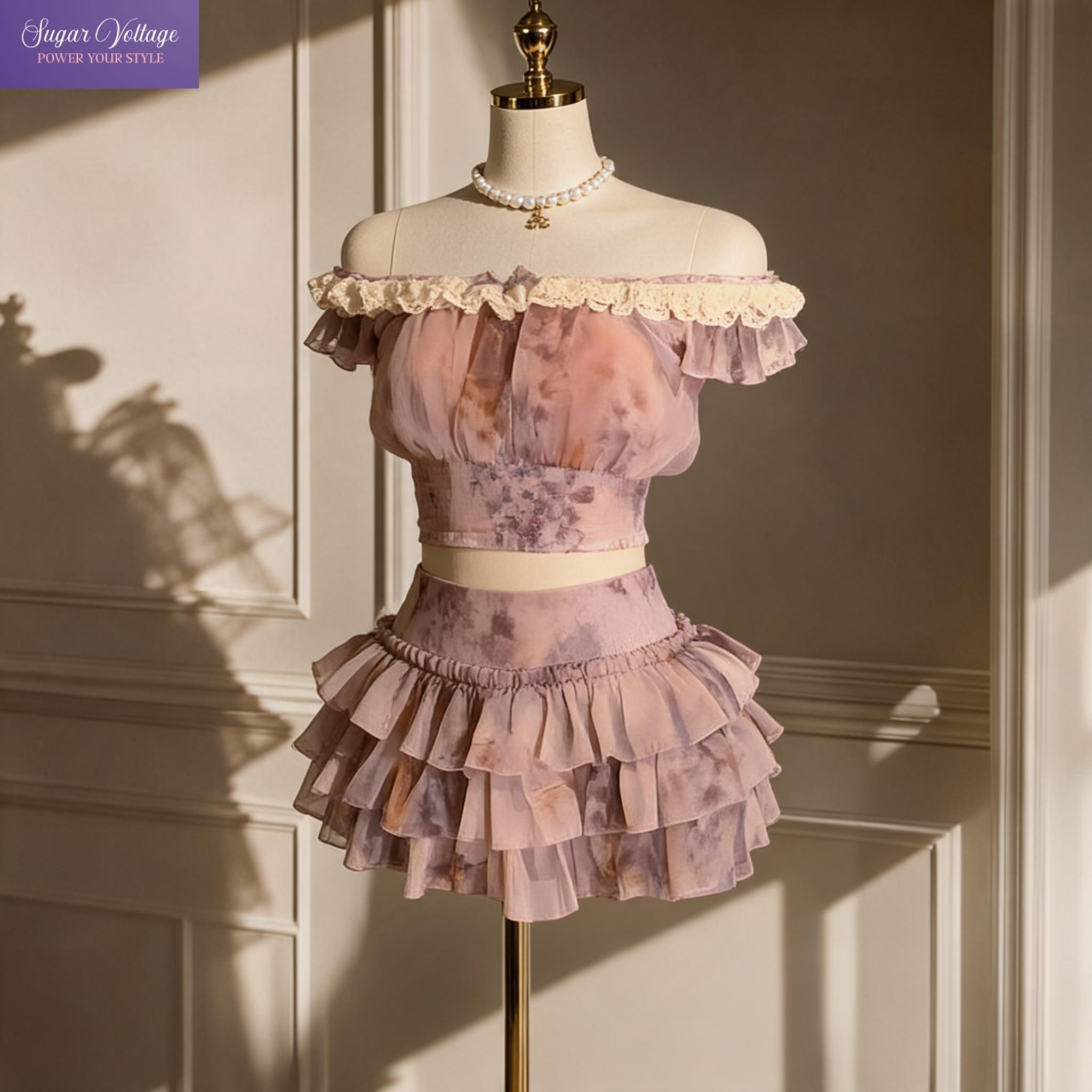 Romper Floral Print - Completo Coquette Francese con Spalle Scoperte,
